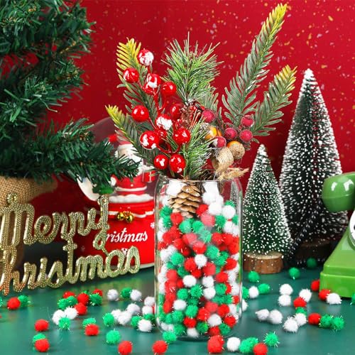 SEPGLITTER 1000 Pcs Christmas Glitter Red Green White Pom Poms for Crafts | 1cm Mini Size, Christmas Sparkle Puff Balls, DIY Crafts Making, Handmade Projects, Xmas Holiday Party Supplies Decoration - style: Glitter Red Green White Style