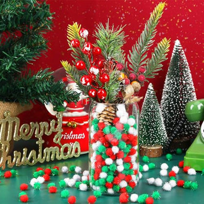 SEPGLITTER 1000 Pcs Christmas Glitter Red Green White Pom Poms for Crafts | 1cm Mini Size, Christmas Sparkle Puff Balls, DIY Crafts Making, Handmade Projects, Xmas Holiday Party Supplies Decoration - style: Glitter Red Green White Style