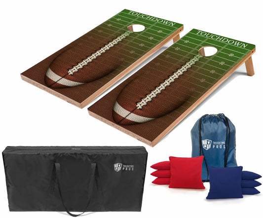 Tailgating Pros Cornhole Boards - 4'x2' Lightweight Regulation Flag & Patriotic Outdoor Themed Cornhole Game w/Carrying Case & Set of 8 Corn Hole Bean Bags w/Tote - color: Football