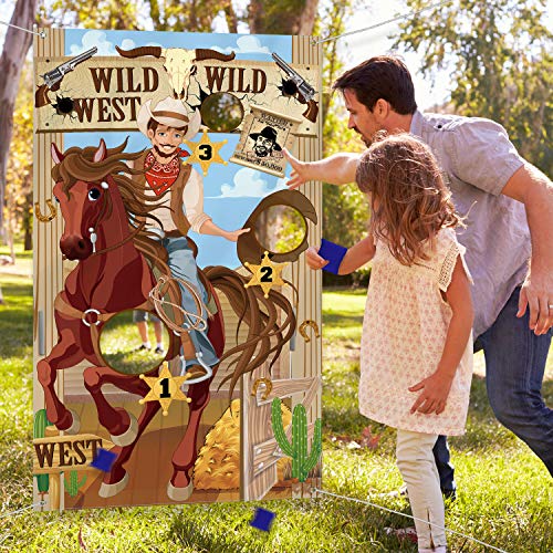 Blulu Western Party Cowboy Toss Games with 3 Bean Bags, Fun Game for Kids and Adults in Western Themed Activities Cowboy Decorations and Supplies