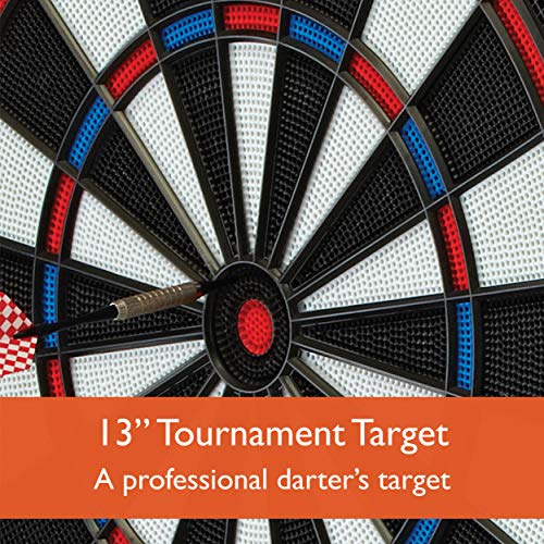 Fat Cat Mercury Electronic Soft Tip Dartboard with Cabinet, 13.5 in Target, 28 Games, 6 Darts Included, Black