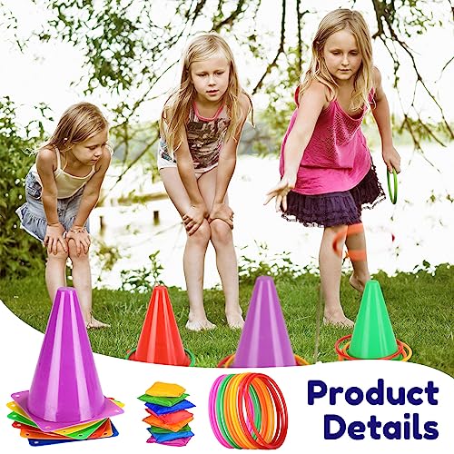 Hungdao 3 Sets Carnival Games Combo Set, Dart Board with Balls Plastic Cones Ring Bean Bags Toss Game for Boys Girls Adults Family Birthday Yard Indoor Outdoor - style: Classic Style