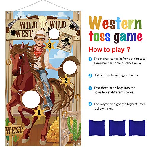 Blulu Western Party Cowboy Toss Games with 3 Bean Bags, Fun Game for Kids and Adults in Western Themed Activities Cowboy Decorations and Supplies