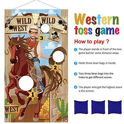 Blulu Western Party Cowboy Toss Games with 3 Bean Bags, Fun Game for Kids and Adults in Western Themed Activities Cowboy Decorations and Supplies