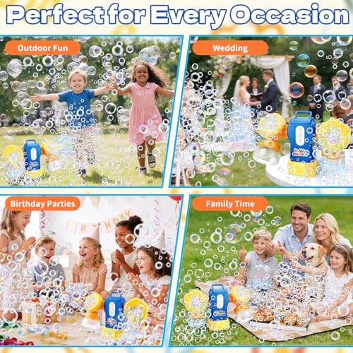 Dual-Engine Bubble Machine with LED Lights & Automatic 360° Rotation & 90° Adjustable, Type-C Rechargeable Bubble Blower Maker for Kids Birthday Parties Weddings Outdoor Activities
