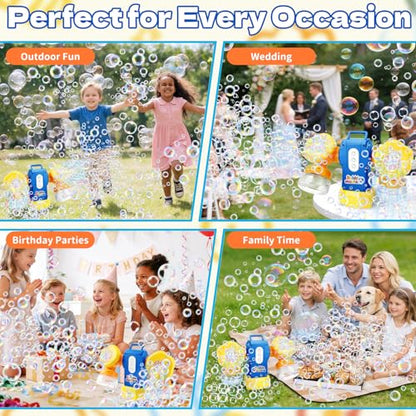 Dual-Engine Bubble Machine with LED Lights & Automatic 360° Rotation & 90° Adjustable, Type-C Rechargeable Bubble Blower Maker for Kids Birthday Parties Weddings Outdoor Activities