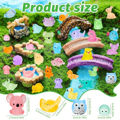 200PCS Luminous Mini Resin Animals 30 Types Miniature Resin Animal Figurines to Hide Bulk Glow in The Dark Tiny Ducks Frogs Small Cat Bunnies for Fairy Garden Micro Landscape Dollhouse Accessories - style: 200Pcs-Animals