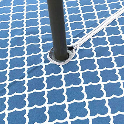 Melaluxe Spring/Summer Wrinkle-Free Waterproof Outdoor Tablecloth with Umbrella Hole and Zipper,60-Inch-by-102 Rectangle - color: Blue Clound, size: 60" x 102" (Rectangular)