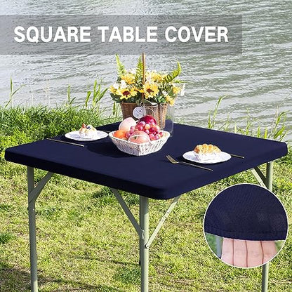 Square Fitted Table Cover Elastic Tablecloth Stretch Spandex Table Top Cover Table Topper Cap for Dining Kitchen Home Party Navy 34X34 Inch - color: Navy, size: 34" x 34" (Square)