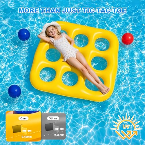 Pool Toys Games Set- Tic-Tac-Toe Inflatable PoolToy with 10 Balls Fun Summer Pool Party Beach Lawn Camping Party Float Game Water Ball Toys for AdultsTeens Kids 2-10 Players - color: Yellow