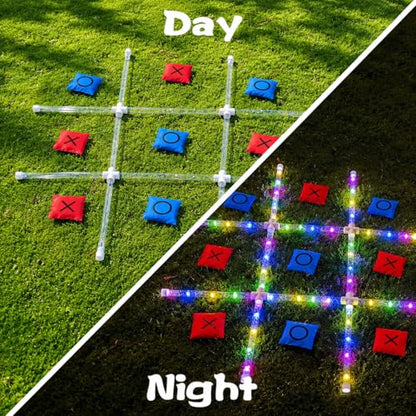 Outdoor Toss Games for Adult and Kids, Giant Tic Tac Toe Game with LED Light, Classical Board Yard Game Sandbag Game for Famlily, Party, Travel(4ft x 4ft)