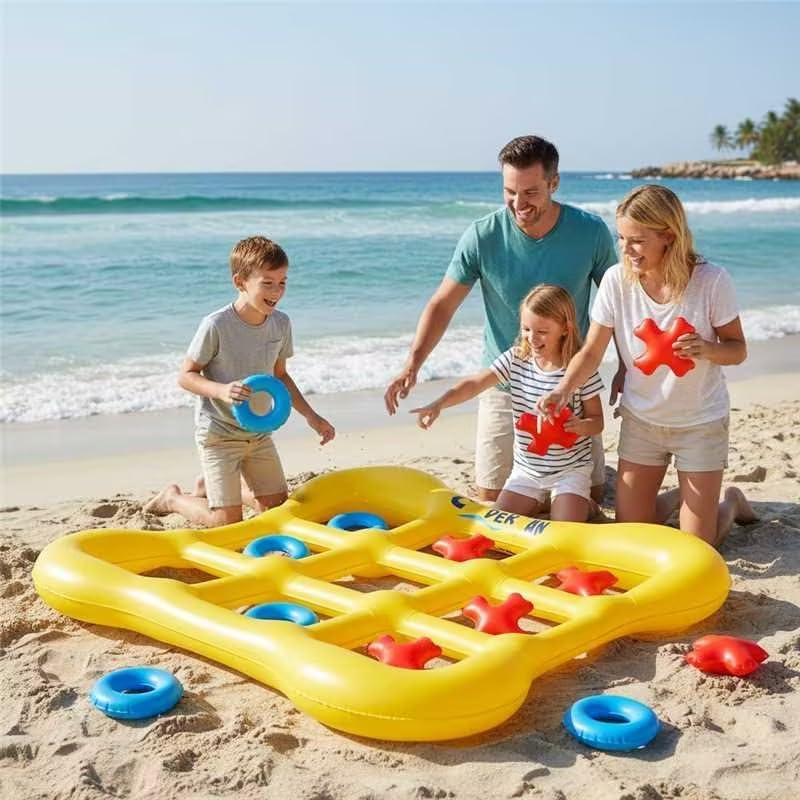Pool Games Set Giant Inflatable Tic-Tac-Toe Board with 10 Balls 2-10 Players 4.6 Ft Foldable Floating Water Toys Outdoor Play Pool Toys for Summer Swimming Pools Family Reunion Games Party