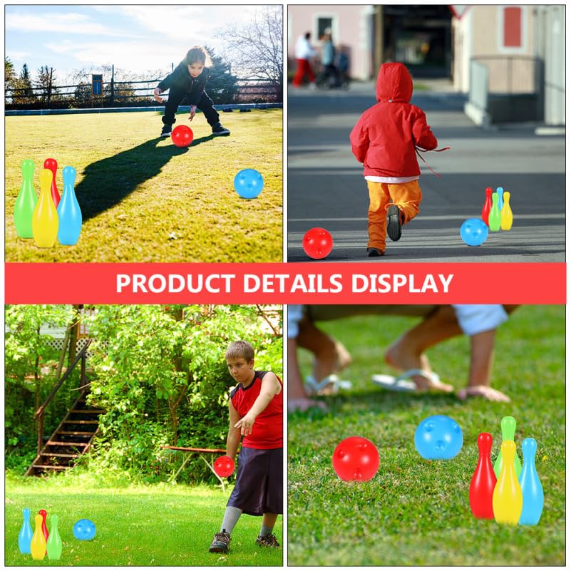 STOBOK Indoor Children Bowling Toys Set 10 Plastic Toy Bowling Pins & 2 Balls Interactive Parent-Child Sports Game to Enhance Motor Skills and Hand-Eye Coordination