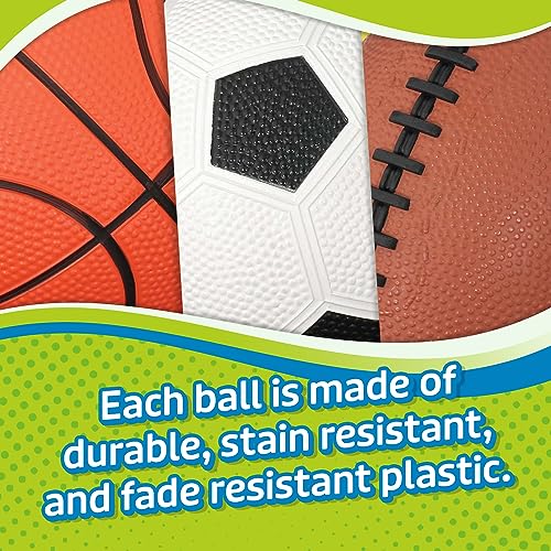 Toysmith Get Outside GO! Pro-Ball Set (Pack of 3) – Small Toddler Sports Balls for Ages 3+ – Includes 5″ Soccer, 6.5″ Football & 5″ Basketball – Indoor or Outdoor Play, Backyard Toy & Gift for Kids