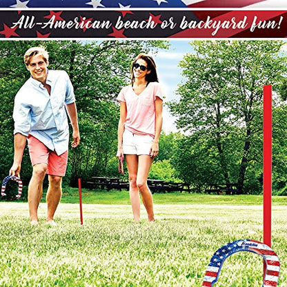 Franklin Sports Horseshoes Sets - Game Sets for Adults + Kids - Includes (4) Horseshoes and (2) Ground Stakes - style: American