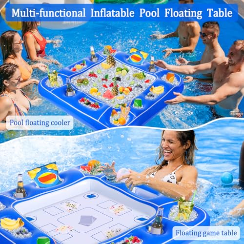 Pool Inflatable Game Table with Waterproof Playing Cards(35.5 inches×35.5 inches,Blue/White) - color: Blue/White, size: 1 Set