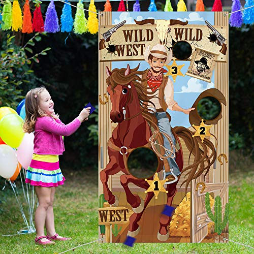Blulu Western Party Cowboy Toss Games with 3 Bean Bags, Fun Game for Kids and Adults in Western Themed Activities Cowboy Decorations and Supplies