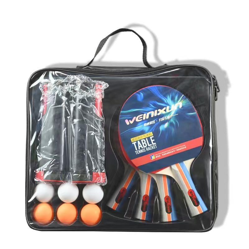 Table Tennis Racket Set with Retractable Net, Ping Pong Set Portable,4 Paddles, 6 Balls, withCarrying Case