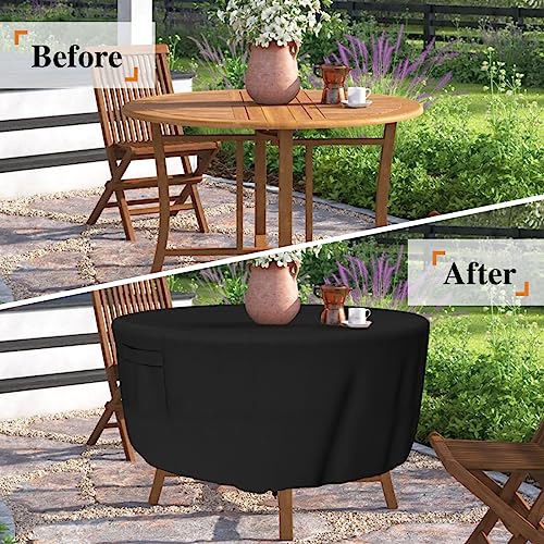 Tuyeho Heavy Duty Round Patio Table Cover (62D x 28H Inch), Waterproof & Weather Resistant, Anti UV - Black - color: Black, size: DIA 62*28 inch