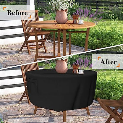 Tuyeho Heavy Duty Round Patio Table Cover (62D x 28H Inch), Waterproof & Weather Resistant, Anti UV - Black - color: Black, size: DIA 62*28 inch