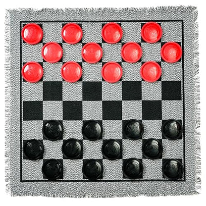 3-in-1 Giant Checkers & Tic Tac Toe - Jumbo 25.6" Square Rug, 2 Player Game Set, Indoor-Outdoor Family Fun, Portable & Easy to Set Up, Age 4+
