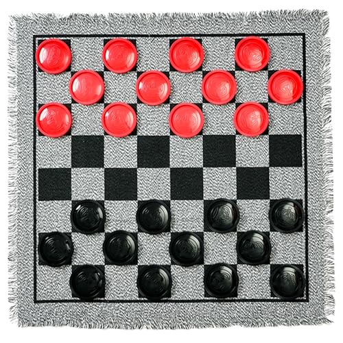 3-in-1 Giant Checkers & Tic Tac Toe - Jumbo 25.6" Square Rug, 2 Player Game Set, Indoor-Outdoor Family Fun, Portable & Easy to Set Up, Age 4+