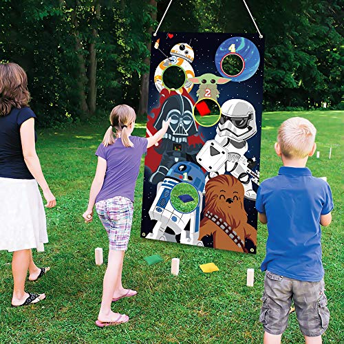 Galaxy Wars Toss Games with 4 Bean Bags - Indoor Outdoor Fun Throwing Game Backdrop Banner Party Activities Space Galaxy Wars Themed Birthday Party Favors Supplies Decoration for Adult