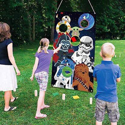 Galaxy Wars Toss Games with 4 Bean Bags - Indoor Outdoor Fun Throwing Game Backdrop Banner Party Activities Space Galaxy Wars Themed Birthday Party Favors Supplies Decoration for Adult