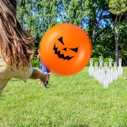 Lunmon 11 Pcs Easter Giant Inflatable Bowling Set 27 Inch Carrot Pins with 23 Inch Bowling Ball Indoor Outdoor for Adults Easter Party Yard Indoor Outdoor Games Supplies(Ghost) - style: Ghost