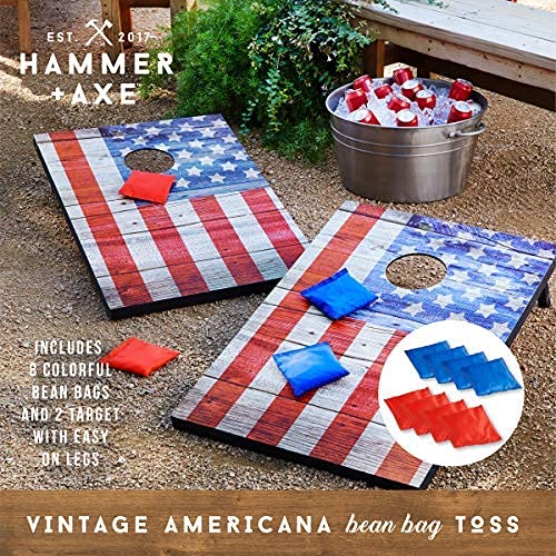 Hammer + Axe Bean Bag Cornhole Set Game, Includes 8 Bean Bags, Two Regulation Quality 3'x2' Boards, Built-in Carrying Handles, Portable Gameplay, Fun Activity Kit for Kids & Adults