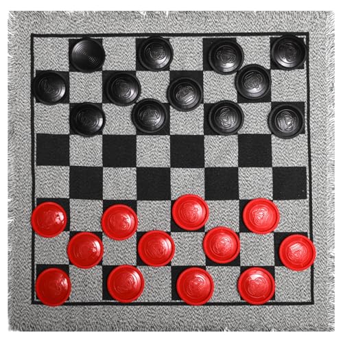 Yarlung Giant Checkers Set Tic Tac Toe Game with Reversible Rug, 3 in 1 Jumbo Checkers Game Board for Family Camping, Yard, Lawn Games, 2 Players
