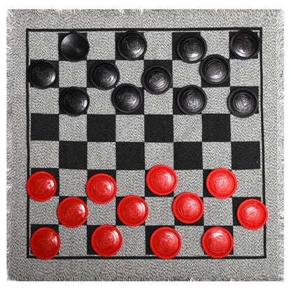 Yarlung Giant Checkers Set Tic Tac Toe Game with Reversible Rug, 3 in 1 Jumbo Checkers Game Board for Family Camping, Yard, Lawn Games, 2 Players
