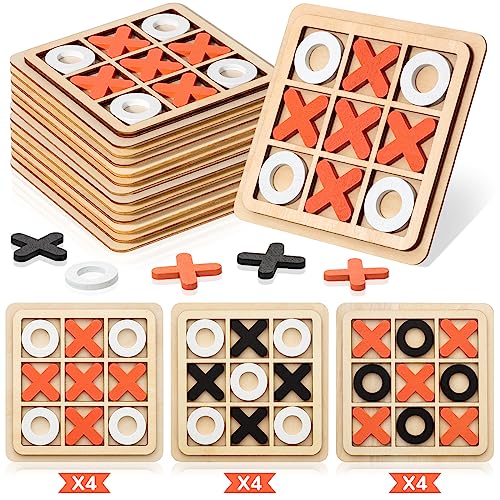 Libima 12 Pcs Wooden Tic Tac Toe Game Mini Family Board Games Classical Puzzle Chess Tabletop for Senior Games, Educational Toys for Birthday /road Trip/travel/ Strategy Toys(Classic Color)