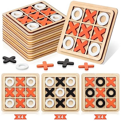 Libima 12 Pcs Wooden Tic Tac Toe Game Mini Family Board Games Classical Puzzle Chess Tabletop for Senior Games, Educational Toys for Birthday /road Trip/travel/ Strategy Toys(Classic Color)
