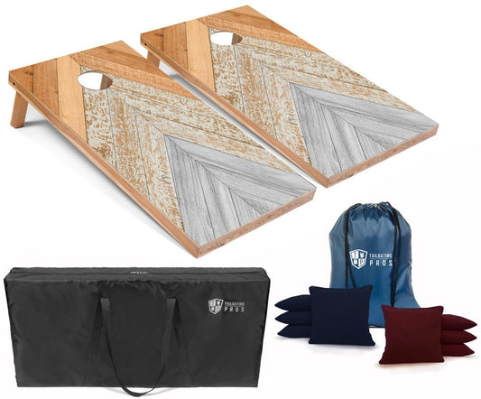 Tailgating Pros Cornhole Boards 4x2 Official Regulation Size – Wooden Design Cornhole Game Set with 8 Bean Bags, Carrying Case & Tote – Outdoor Tailgate Yard Game - color: 4'x2' Light Chevron