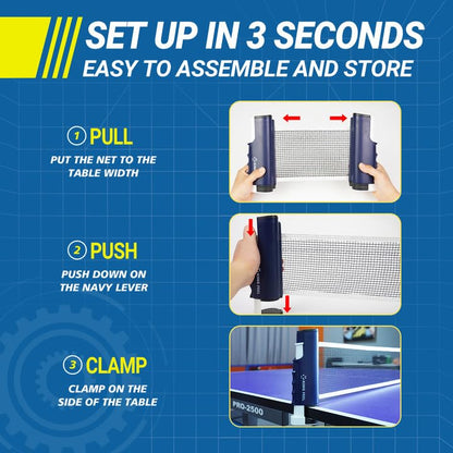 Upgrade Retractable Ping Pong Net (Up to 2.3" Thickness) Portable Table Tennis Net for Any Table,Premium Table Tennis Accessories,Indoor or Outdoor Family Game