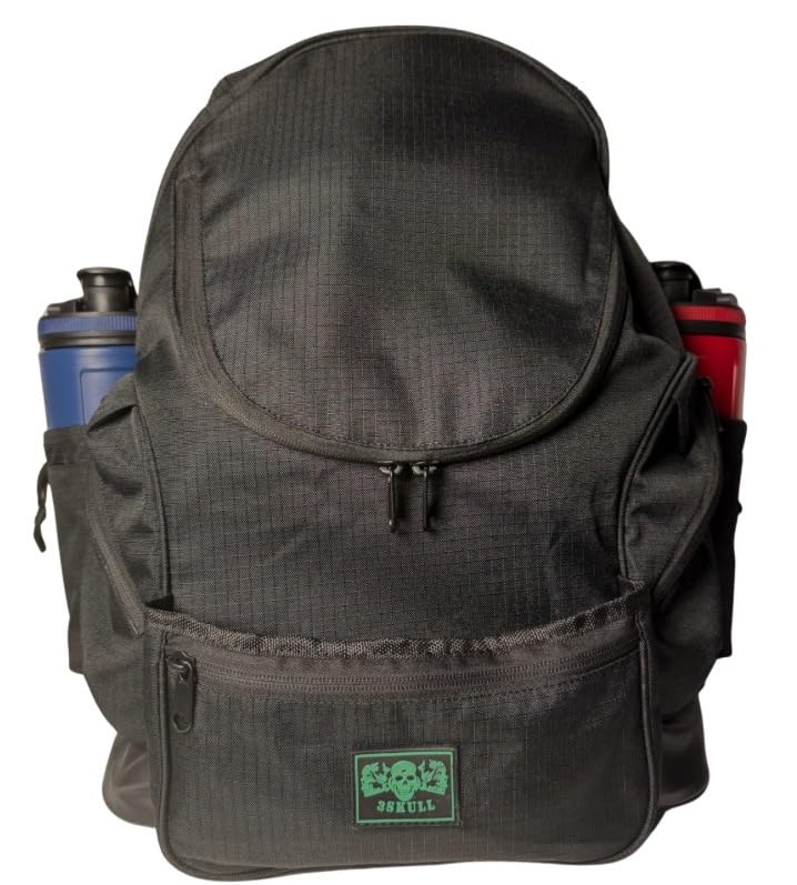 3Skull Disc Golf Bag SK2-30+ Disc Capacity - Ripstop - 5 Storage and 2 Water Bottle Pockets - Frisbee Disc Golf Backpack - Black
