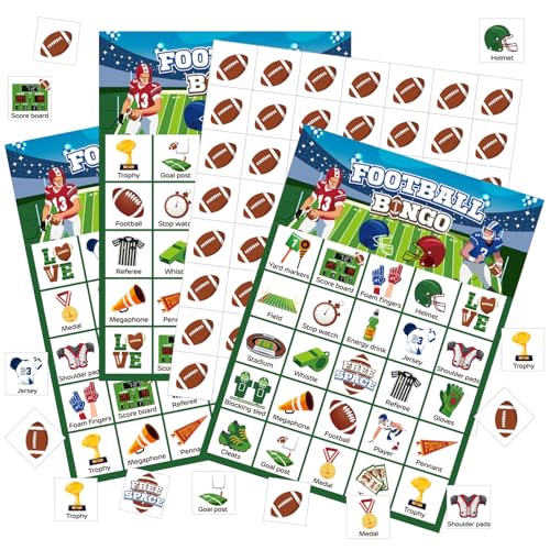 Liliful 35 Pcs Football Bingo Games 24 Players Bingo Cards Sport Theme Party Games for Adults Family Classroom Activities Birthday Party Favors Supplies - style: Football