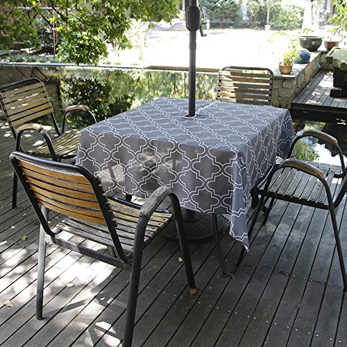 Melaluxe Spring/Summer Wrinkle-Free Waterproof Outdoor Tablecloth with Umbrella Hole and Zipper,60-Inch-by-102 Rectangle,Grey - color: Grey, size: 60" x 102" (Rectangular)
