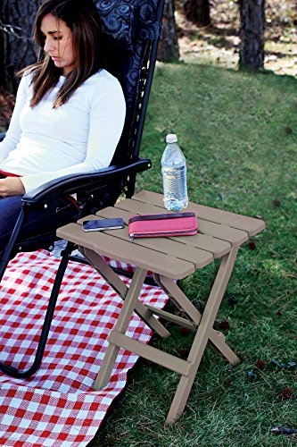 Camco Adirondack Style Folding Plastic Large Table with Footrest Design and Easy to Setup Construction for Indoor or Outdoor Use, Taupe