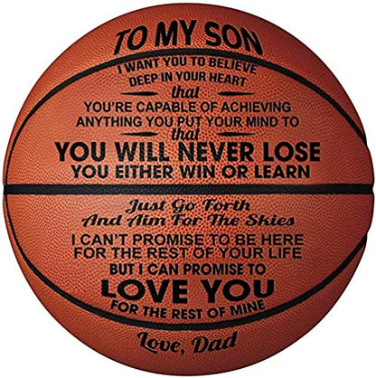 KAAYEE Engraved Basketball for Grandson, Engraved Basketball for Son from Mom Dad, Personalized 29.5" Basketballs Gifts, Custom Christmas Birthday Graduation Back to School Gift for Son from Mom Dad - color: Dad to Son