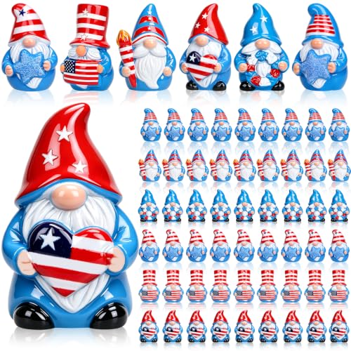 60 Pcs Patriotic Mini Resin Gnomes 6 Style 4th of July Tiny Gnomes Figures to Hide Independence Day Miniature Decor for DIY Craft Projects Party Favors and Desk Decor - style: 60Pcs-Patriotic Gnomes
