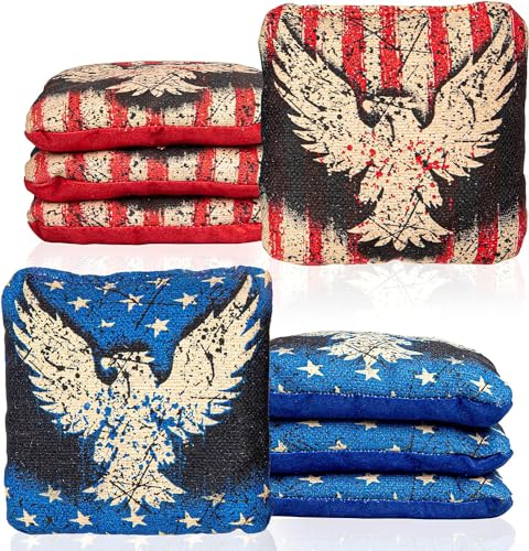 Play Platoon Pro Cornhole Bags Set of 8 - Professional Dual Sided Slick and Sticky Side Competition Corn Hole Bags - Tournament Series - color: Stars / Stripes Vintage Eagle