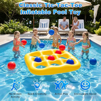 Pool Toys Games Set- Tic-Tac-Toe Inflatable PoolToy with 10 Balls Fun Summer Pool Party Beach Lawn Camping Party Float Game Water Ball Toys for AdultsTeens Kids 2-10 Players - color: Yellow