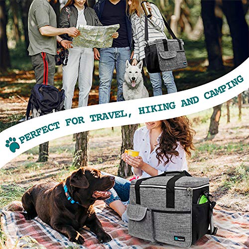 PetAmi Dog Travel Bag Organizer, Pet Travel Kit with 2 Food Containers & 2 Collapsible Dog Bowls, Pet Supplies Tote with Luggage Sleeve, Weekend Road Trip Camping Essentials, Gray, Large - color: Grey, size: Large - 15.5"L x 9.5"W x 14.0"H