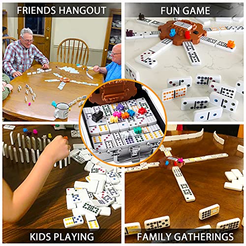 Yinlo Mexican Train Dominoes Set with Sound Effects, Mexican Train Dominoes Game for Travel, 91 Tiles Double12 Colored Dominoes Game Set with Aluminum Case - style: DOT DOMINOES with GREEN HUB