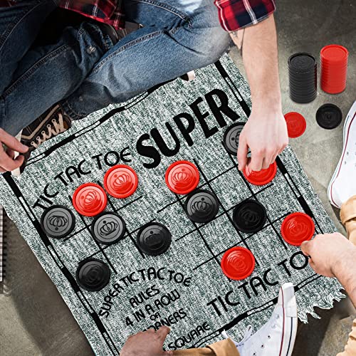 Win SPORTS 3 in 1 Giant Checkers,Mega Tic Tac Toe,Indoor Outdoor Jumbo Classic Board Games,30”Reversible Rug with 24 Checkers Pieces,Checkers Cloth Mat Game for Travel,Family Party,BBQ - style: Winter