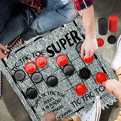 Win SPORTS 3 in 1 Giant Checkers,Mega Tic Tac Toe,Indoor Outdoor Jumbo Classic Board Games,30”Reversible Rug with 24 Checkers Pieces,Checkers Cloth Mat Game for Travel,Family Party,BBQ - style: Winter