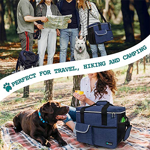 PetAmi Dog Travel Bag Organizer, Pet Travel Kit with 2 Food Containers & 2 Collapsible Dog Bowls, Pet Supplies Tote with Luggage Sleeve, Weekend Road Trip Camping Essentials, Navy Blue, Large - color: Navy, size: Large - 15.5"L x 9.5"W x 14.0"H