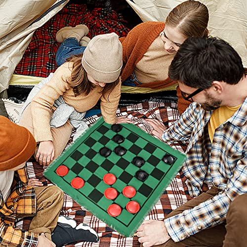 Giant Checkers 3 in 1 Tic Tac Toe Game Board for Adults and Kids with 24 Checker Pieces Reversible Rug, Indoor & Outdoor Games for Family, Party, School, Office,Travel
